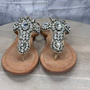 Laurie La Vie Jeweled Rhinestone Leather Sandals Women’s 6.5 Gold Boho Chic